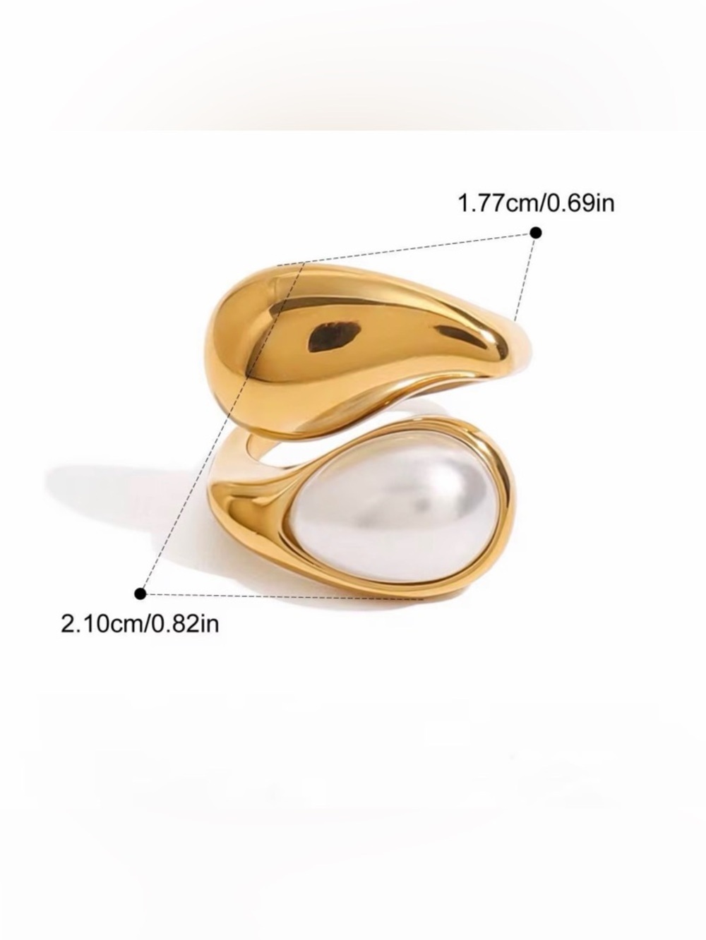 Gold Pearl Teardrop Statement Ring Stainless Steel Waterproof - Picture 2 of 6